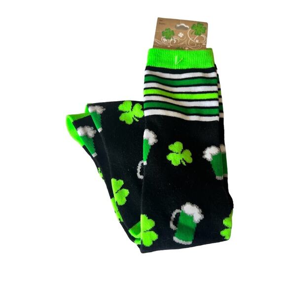 St. Patrick’s Day Clover Pattern Design Striped Knee High Socks - Picture 1 of 10